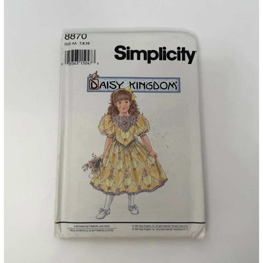 SIMPLICITY 8870 Daisy Kingdom‎ Girl's Dress Size 7-8-10 UNCUT Vintage 90s